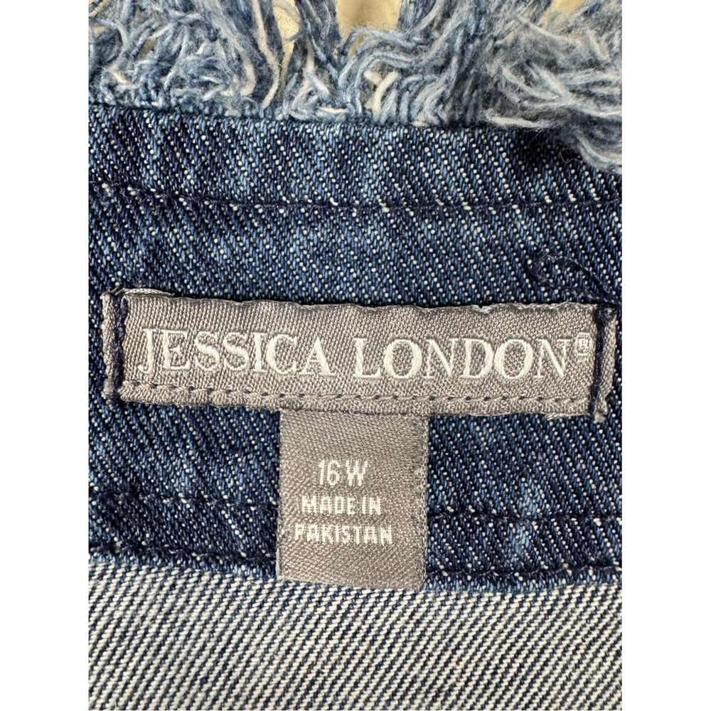 Womens Denim Duster Jacket Size 16W Bohemian Western Frayed Ranch Layers Capsule - Picture 3 of 6